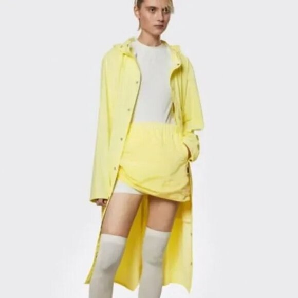 Rains Longer Jacket Straw Yellow Unisex Casual Classic Button Closure Hooded - Picture 4 of 15